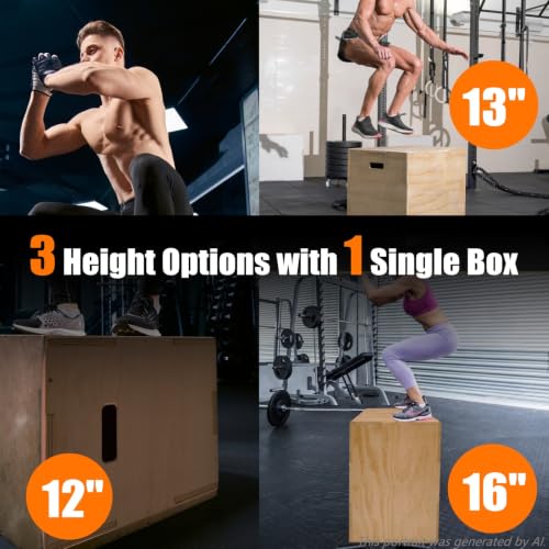 3-in-1 Wood Plyo Box - Non-Slip Jump Box, 16" x 13" x 12"