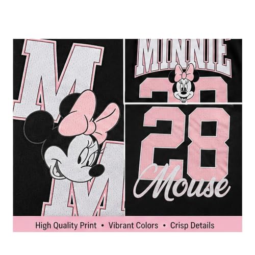 Women's Black Large Minnie Baseball Jersey - Short Sleeve Button Down Graphic Tee