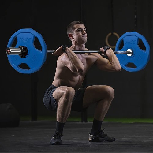 SPART Color Coded Weight Plate 2-Inch Rubber Coated Olympic Grip Plate for Barbell,Solid Cast Iron Weight Plates for Strength Training,Weightlifting,Crossfit,Home Gym, 10LB, Pair
