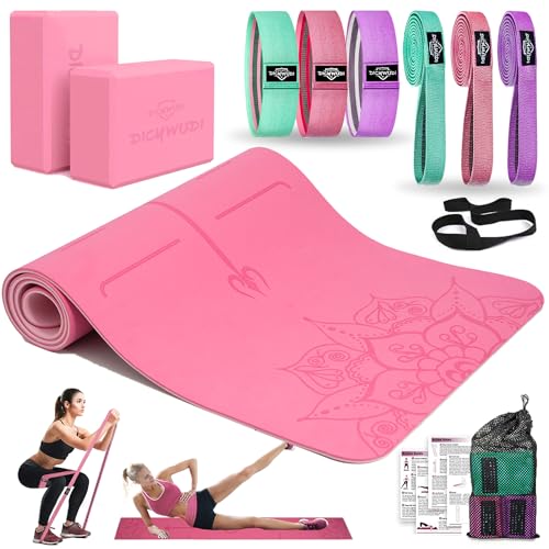 Yoga Mat Set with Resistance Bands & Blocks - Pink Starter Kit
