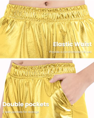 Metallic Sparkly Dance Shorts for Girls - Gold, 12-13 Years