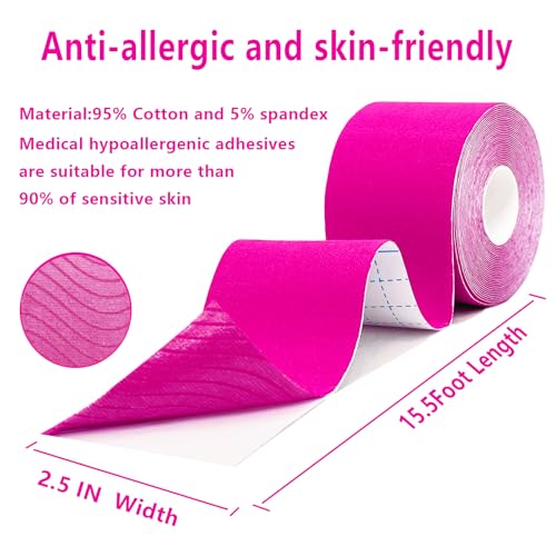 Kinesiology Tape - 2" x 16.4 ft Pink Uncut Athletic Tape, Latex-Free