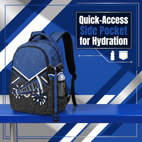 QEUILO Blue Glitter Cheer Backpack with Bow Keychain for Women