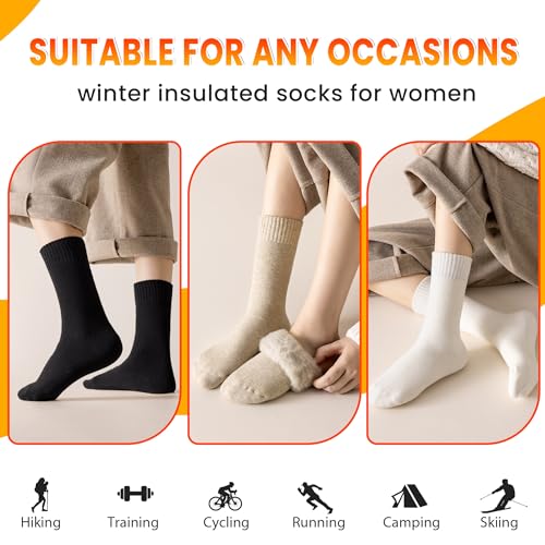 Velice Thermal Winter Socks for Women - Extra Thick Insulated Heated Crew Socks - 1 Pair, Black/Brown/White, One Size