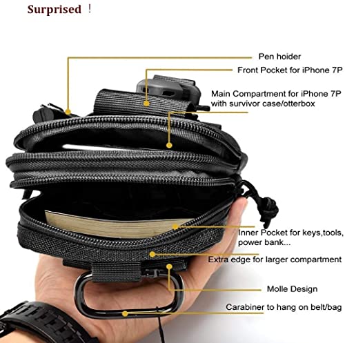Tactical Molle Phone Pouch - EDC Utility Waist Bag - Black