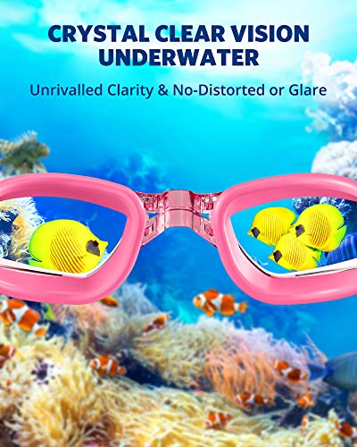 Swim Goggles for Adults & Youth - No Leak Full Protection - Rose Red