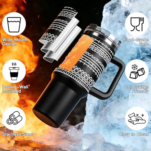 Black 40oz Insulated Stainless Steel Travel Tumbler with Lid & Straw