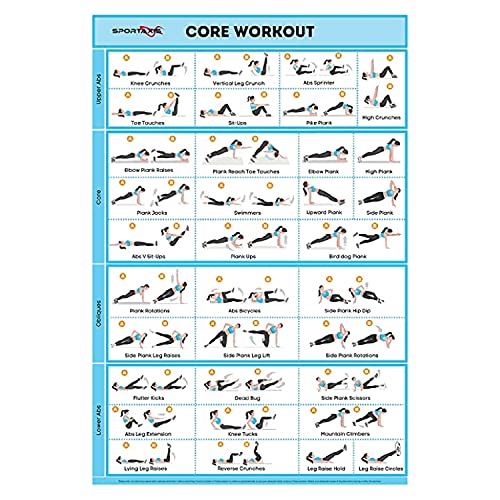 Core Workout Poster - Laminated Home Gym Training 18x27