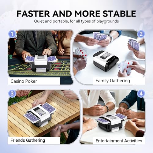 White Automatic Card Shuffler for 1-2 Decks with USB-C Rechargeable, Quiet Operation, Dual Auto/Manual Modes