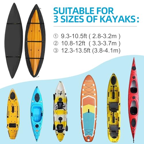 Heavy Duty Waterproof Kayak Cover 12.3-13.5ft UV & Tear Resistant Outdoor Storage