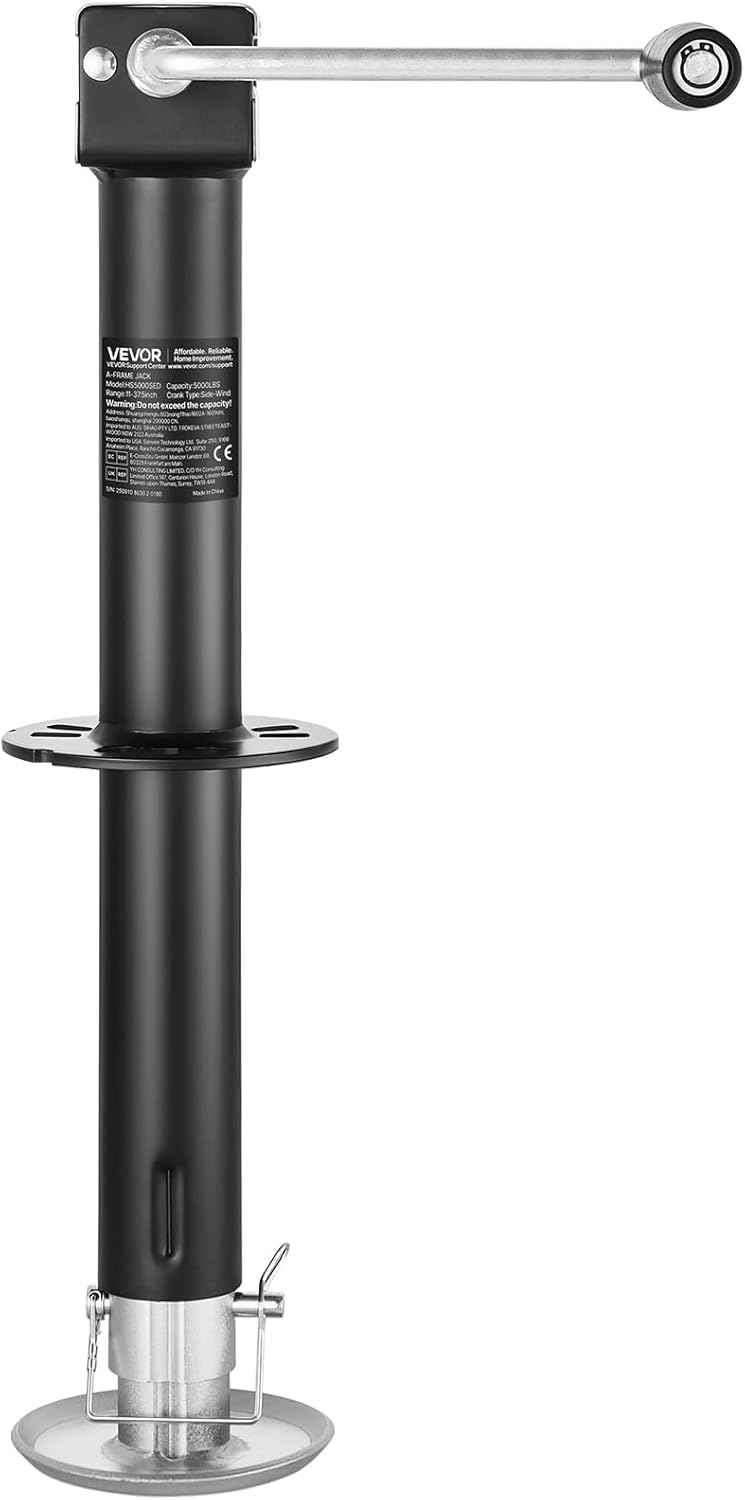 VEVOR 5000 lbs A-Frame Trailer Jack - 15-Inch Vertical Travel with Adjustable Drop Leg & Drill Socket