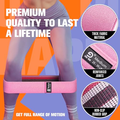 Non-Slip Fabric Booty & Resistance Bands - 3 Levels, Green, Pink, Purple