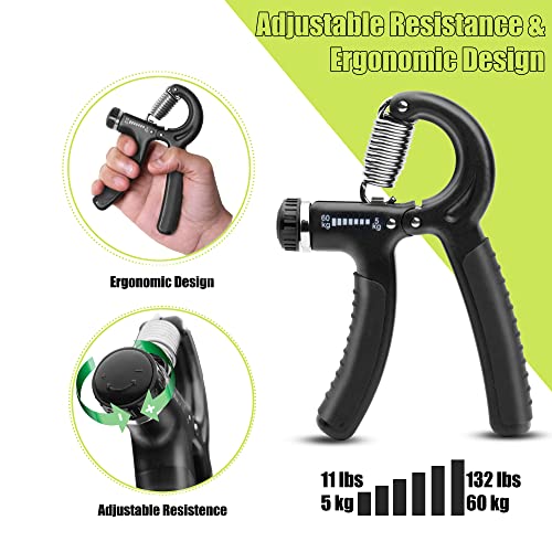 Adjustable Grip Strengthener - 5-60 kg Hand Exerciser - Black