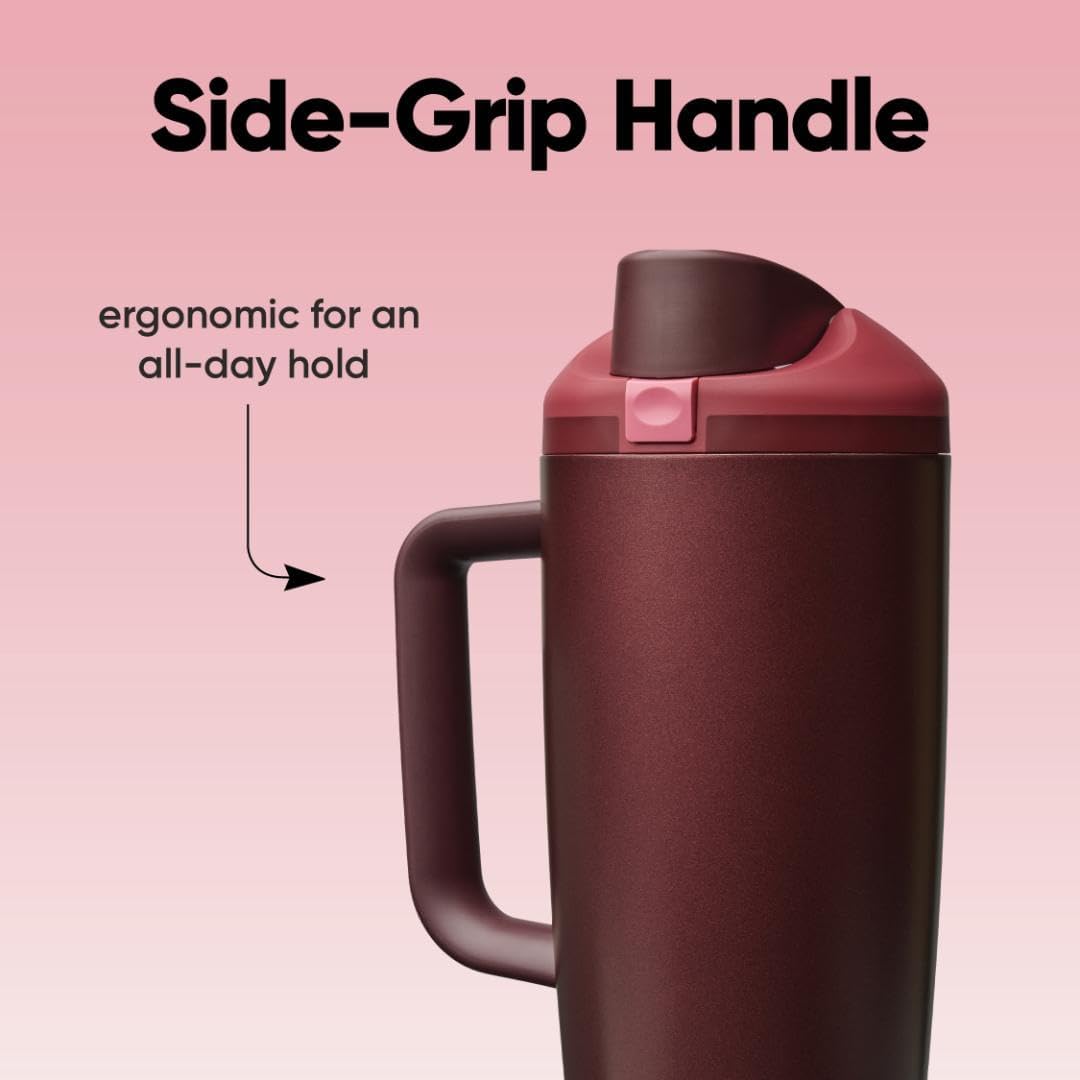 Owala FreeSip Tumbler | Insulated Stainless Steel Water Bottle with Built-in Straw - 40oz, Black Cherry