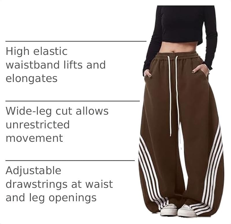 EMMIOL Women’s Y2K Baggy Barrel Striped Sweatpants High Waisted Wide