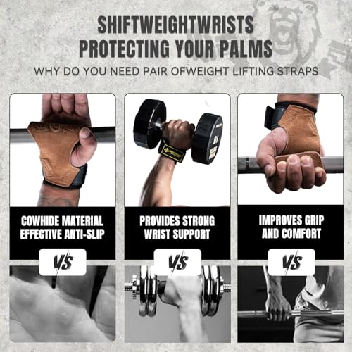 Weight Lifting Straps - Double Leather Gym Straps with Cushion Wrist Loop - One Size, Brown