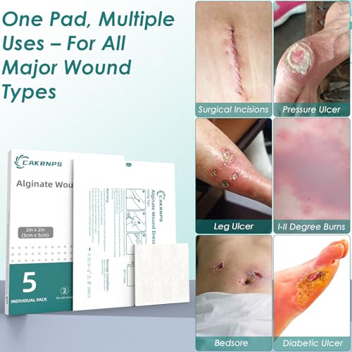 Calcium Alginate Wound Dressing Pads - 2" x 2" (5 Pack) - High Absorbency & Non-Stick