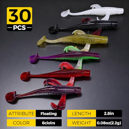 Paddle Tail Swim Baits - 30Pcs Soft TPE Fishing Lures - Green Shad