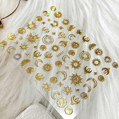 Gold Nail Art Stickers - Sun and Moon 3D Transfer Decals