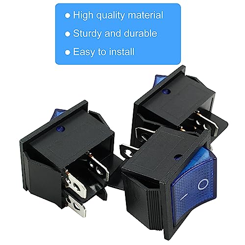 KCD4 DPST Rocker Switch - 4 Pin 2 Position with Blue LED Light - 3 Pack