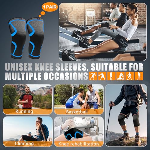 Compression Knee Brace for Pain Relief - 2 Pack, Black/Large