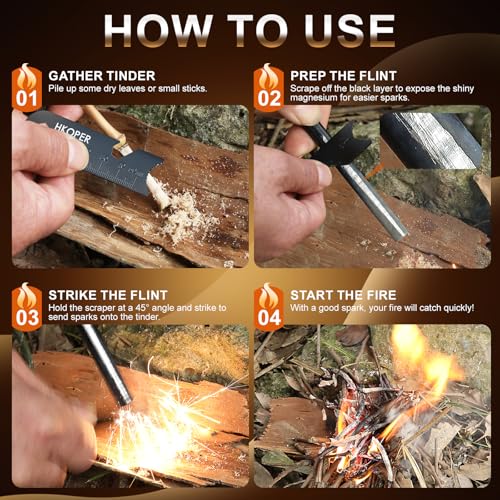 Ferro Rod Fire Starter Kit with 6-in-1 Scraper & Paracord
