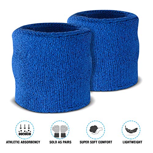 Moisture Wicking Sweatbands Set - 2 Wristbands & 1 Headband - Blue