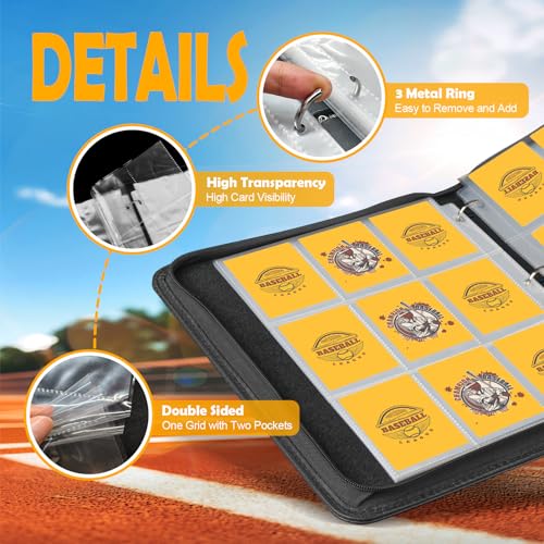 Baseball Card Binder - 900 Card Capacity with 50 Sleeves - Yellow