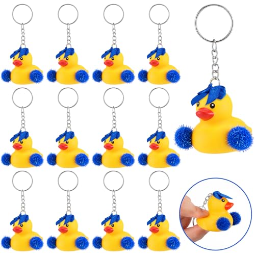 Cheerleader Rubber Duck Keychains - 12 Pcs Blue Gift Set