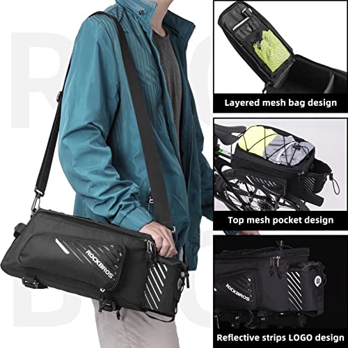 15L Bike Rear Rack Bag with Rain Cover & Shoulder Strap - Black