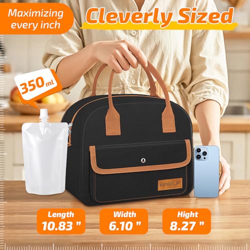 Insulated Lunch Bag for Women - Large with Ice Pack - Black