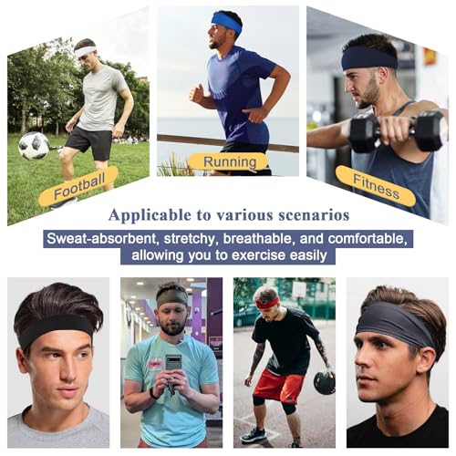 Moisture-Wicking Sports Headbands for Men - Black, Red, Army Green, Dark Gray, Blue