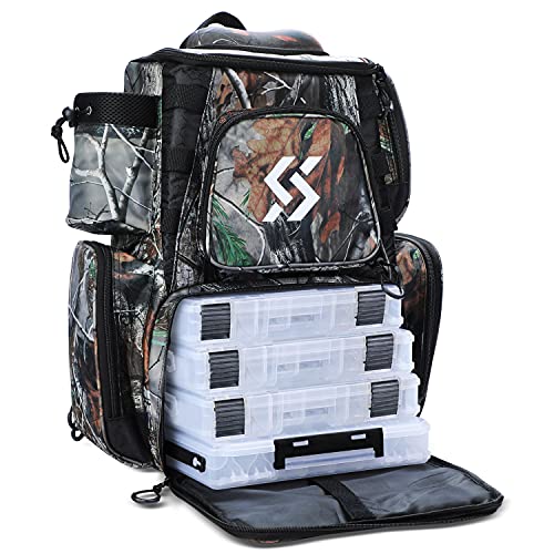Sougayilang Waterproof Camouflage Fishing Tackle Backpack with 4 Trays