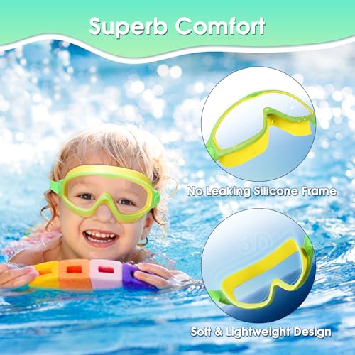Kids Swimming Goggles Anti-Fog Toddler & Kids 3-15 Pink & Yellow Green 2 Pack