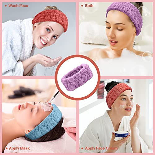 3 Pcs Facial Makeup Headband Set - Red, Blue, Purple