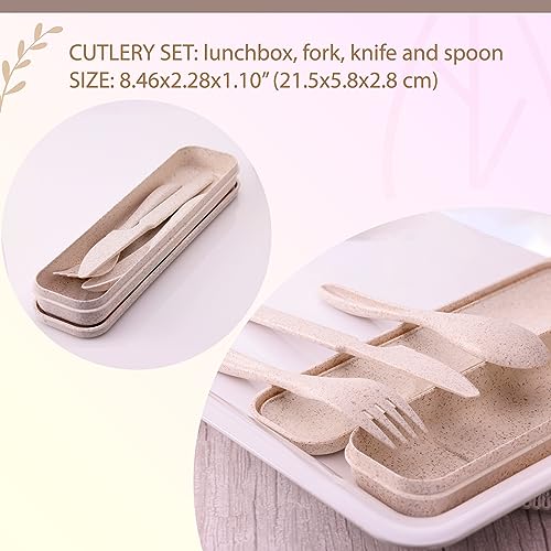 Wheat Straw Travel Utensils Set - Eco-Friendly Kids Cutlery - Beige