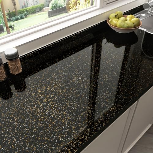 Black and Gold Granite Contact Paper for Countertops Peel and Stick Countertop Covers Waterproof Removable Marble Wallpaper for Kitchen Bathroom Counter Tops Desk Cabinets Vinyl Wrap