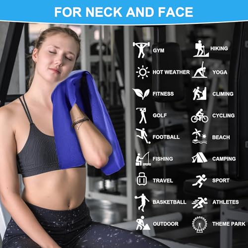 ExTowel 4 Pack Cooling Towels for Neck & Face – 40x12 inch Portable & Reusable (Royal Blue, Gray, Light Blue, Lake Blue)
