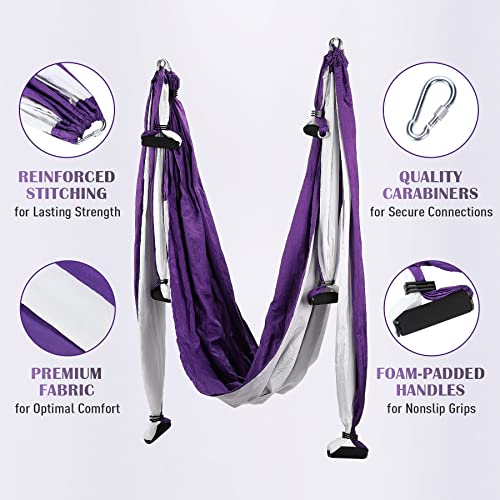 Aerial Yoga Swing Kit - Strong Yoga Hammock with Ceiling Mount - Purple