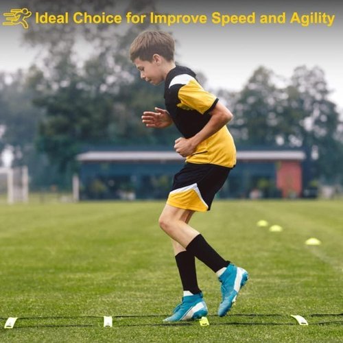 POWER GUIDANCE Agility Ladder (20 Feet) with Cones for Speed Agility Training & Quick Footwork Exercise - Soccer & Football Training Equipment for Adults, Youth & Kids (Yellow)