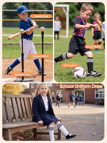 Knee High Soccer Socks for Toddler Kids - 2 Pack Black & White