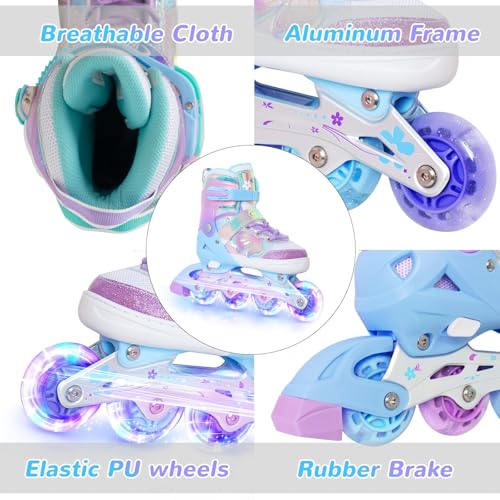 Adjustable Inline Skates for Kids - Purple Butterfly Design, Light Up Wheels