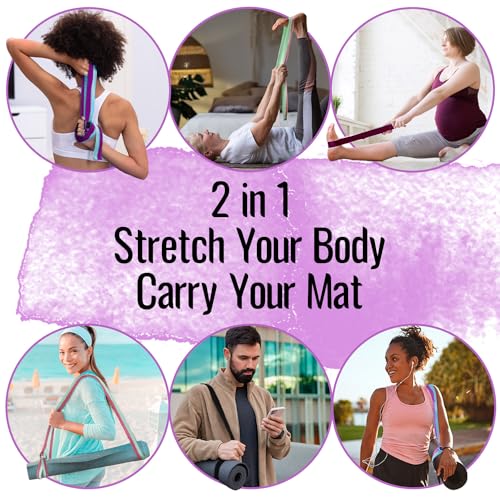 Yoga Strap for Stretching - Cotton 6 ft - Adjustable Non-Slip - Black