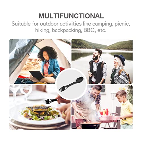 Multi-Function Stainless Steel Camping Spork Set - Black & Silver