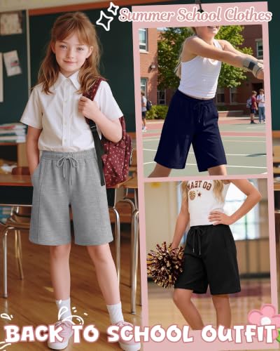 Girls' Bermuda Shorts 3 Pack - Black, Gray, Navy Blue (11-12 Years)