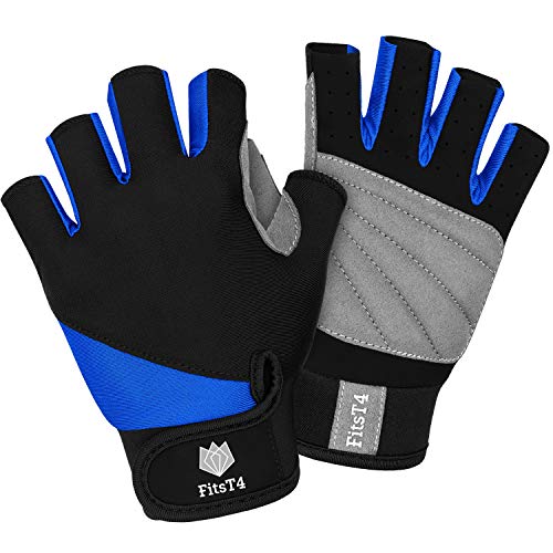 Half Finger Padded Palm Gloves for Water Sports - Blue, Medium