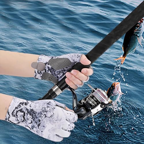 UPF50+ Sun Protection Fishing Gloves - Large / Grey
