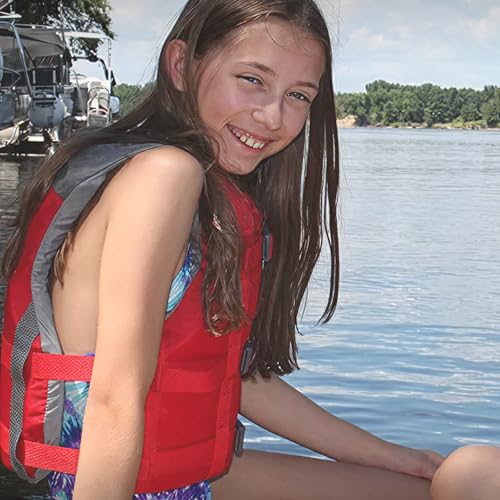 Youth Life Jacket - Coast Guard Approved, Adjustable PFD for 75-125 lbs - Red/Gray