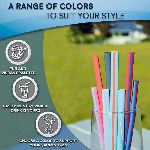 HotSips Reusable Straw Set with Case - Pink w/Aqua Stripe, 4-Straw (2 small & 2 medium), BPA-Free, Oval Design