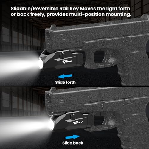 VOTATU G10 Pistol Light High 1000 Lumens/Low 400 Lumens and Strobe Function, Rechargeable Flashlight, Ultra Compact Weapon Light with Adjustable Rail Keys